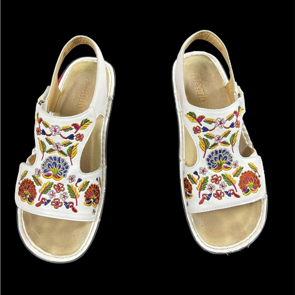 Alegria Viki White Leather Camille Needles & Pins Sandals Sz 10.5-11 EU 41.